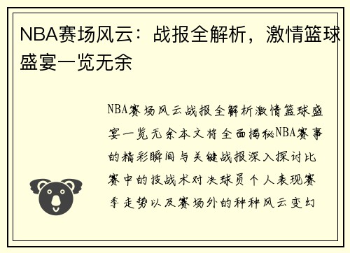 NBA赛场风云：战报全解析，激情篮球盛宴一览无余