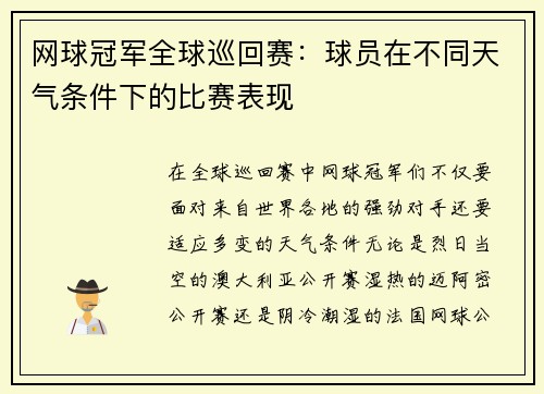 网球冠军全球巡回赛：球员在不同天气条件下的比赛表现